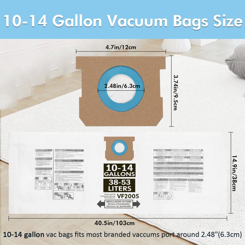 Yonice 15 Pack 10-14 Gallon Vacuum Bags Compatible with Shop Vac Bags 10-14 Gallon,Type I #90672 9067200, Type F #90662 9066200 9066233, VF2005,Disposable Collection Filter Bags - Image 5